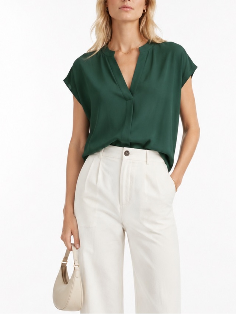 Banana Republic Green Satin Dolman Sleeve Blouse, Size XS
